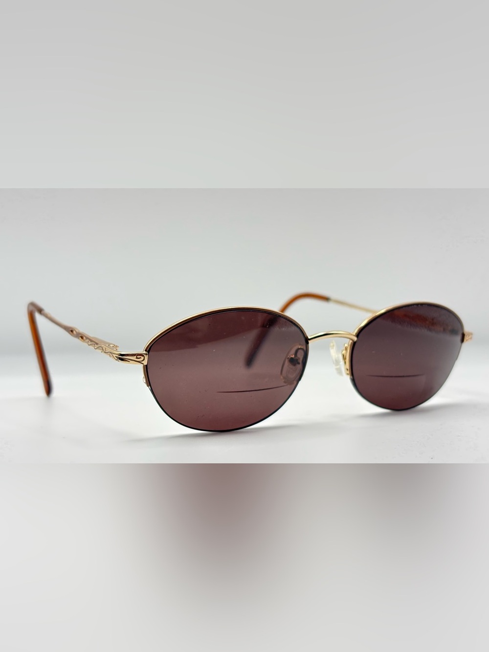 JSJ Petunia Brown Gold Oval Half-Rim Metal Sunglasses Frames Only